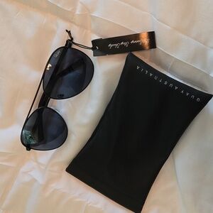 Quay Australia Vivienne 126 Aviator Sunglasses in Black/Smoke With Case